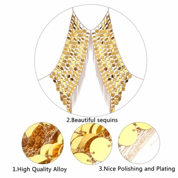 Boho Gold Body Chain Tassels Festival EDC - Picture 2 of 8